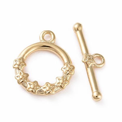 Eco-friendly Brass Toggle Clasps, Cadmium Free & Lead Free, Long-Lasting Plated, Ring with Flower
