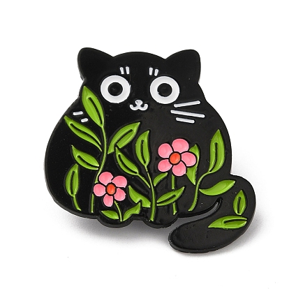 Эмалевые булавки с изображением кота и цветка, Брошь из черного сплава для рюкзака