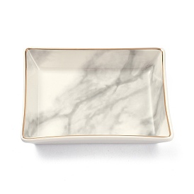 Rectangle with Marble Pattern Porcelain Jewelry Display Plate, Cosmetics Organizer Storage Tray