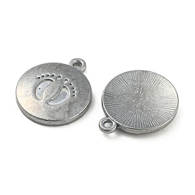 Tibetan Style Alloy Pendants, Cadmium Free & Lead Free, Flat Round with Footprint Charms