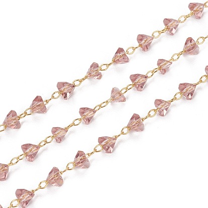 Main chaînes de perles de verre, avec les accessoires en laiton, soudé, plaqué longue durée, triangle, facette