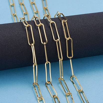 Паяные латунные цепочки для скрепок, Плоско-овальные, тянутые удлиненные кабельные цепи, долговечный, реальный 18 k позолоченный, с катушкой