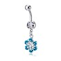 Piercing Jewelry, Brass Cubic Zirconia Navel Ring, Navel Ring Belly Rings, with 304 Stainless Steel Bar, Lead Free & Cadmium Free, Flower