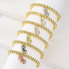 18 K plaqué or goutte d'huile zircon pantoufles pendentif bracelet de perles de cuivre pour les femmes