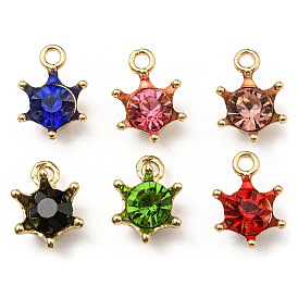 Golden Plated Alloy Crown Charms, with Rhinestone, Cadmium Free & Nickel Free & Lead Free