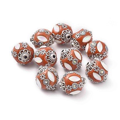 Handmade Indonesia Beads, with Polymer Clay, Alloy Bead Caps, Alloy Findings and Resin Cabochons, Oval, Antique Silver
