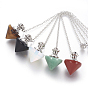 Gemstone Cone Dowsing Pendulums, with Brass Findings and Alloy Chain, Platinum