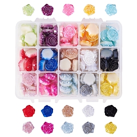 15 couleurs cabochons de perles imitation plastique ABS, fleur