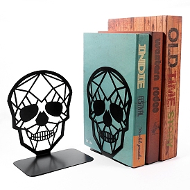 2Pcs Halloween Skull/Religion Jesus Non-Skid Iron Art Bookend Display Stands, Desktop Heavy Duty Metal Book Stopper for Shelves