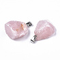 Rose pendentifs quartz, avec des bails en fer plaqué platine, nuggets