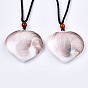 Colliers à pendentif fossile de coquillage naturel, colliers coulissants, avec des cordons en polyester de couleur aléatoire, cœur