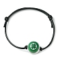 Saint Patrick's Day Wood Round Braided Beaded Bracelets, Waxed Polyester Cords Adjustable Bracelet