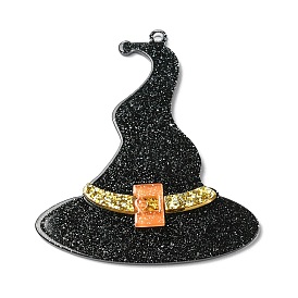Halloween Theme Translucent Acrylic Pendants, Glitter Witch Hat Charms