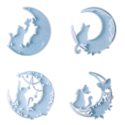 DIY Pendant Decoration Silicone Molds, Resin Casting Molds, Moon & Cat with Flower/Butterfly/Star
