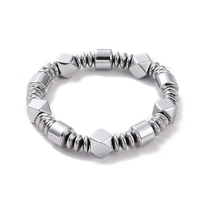 Disc & Rhombus & Column Synthetic Hematite Beaded Stretch Bracelet for Men Women