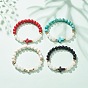 Natural White Jade & Gemstone & Synthetic Turquoise(Dyed) Stretch Bracelet with Cross, Gemstone Jewelry for Women