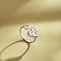 925 Sterling Silver Birthstone Ring, Cubic Zirconia Heart Open Cuff Rings, with S925 Stamp