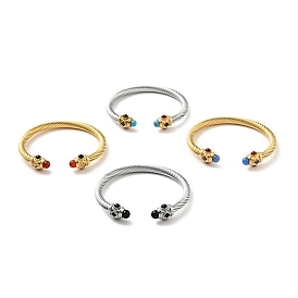 304 bracelet de manchette ouvert en forme de corde torsadée en acier inoxydable, bijoux en strass et résine pour femmes