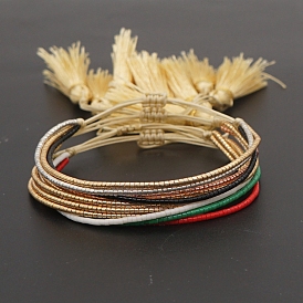 Bracelet tressé en perles de rocaille miyuki avec double pompon, bracelet d'amitié multi-rangs pour femme