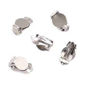 316 Stainless Steel Clip-on Earring Findings, Earring Settings, Flat Round