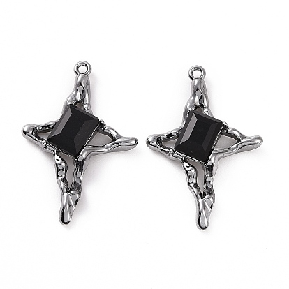 Rack Plating Alloy Black Glass Pendants, Cadmium Free & Lead Free & Nickle Free, Faceted, Star Charms with Rectangle