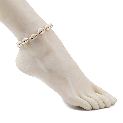 Bracelet de cheville en perles tressées en coquillage naturel avec perles turquoise synthétiques, bracelet de cheville réglable en nylon tressé