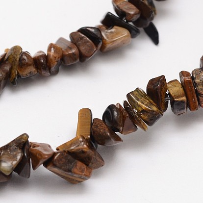 Chips Natural Tiger Eye Beads Strands, 3~8x3~12x3~5mm, Hole: 1mm, about 32 inch