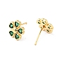 Rack Plating Brass Cubic Zirconia Stud Earrings for Women, Cadmium Free & Lead Free, Heart Flower, Real 18K Gold Plated