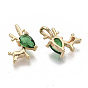 Brass Cubic Zirconia Charms, Christmas Reindeer/Stag, for Christmas, Green, Nickel Free
