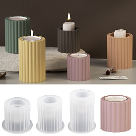 Stripe Pattern Column Tealight Candle Holder Molds, Food Grade Silicone Molds, Epoxy Resin Casting Molds