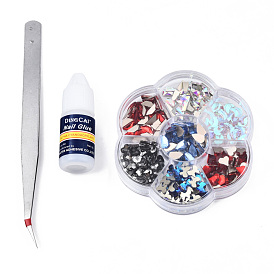 Nail Art Sets, with K9 Glass Cabochons, with Nail Glue and Tweezers, Mixed Shapes