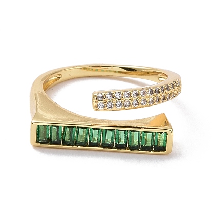 Green Cubic Zirconia Rectangle Open Ring, Brass Jewelry for Women, Cadmium Free & Lead Free