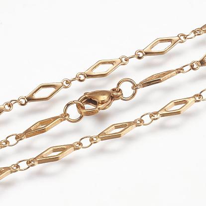 304 Stainless Steel Chain Necklaces, with Lobster Claw Clasps, Ion Plating (IP), Rhombus