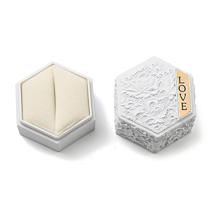 Cajas de almacenamiento de anillos de plástico hexagonales en relieve, estuche para anillos de boda con esponja