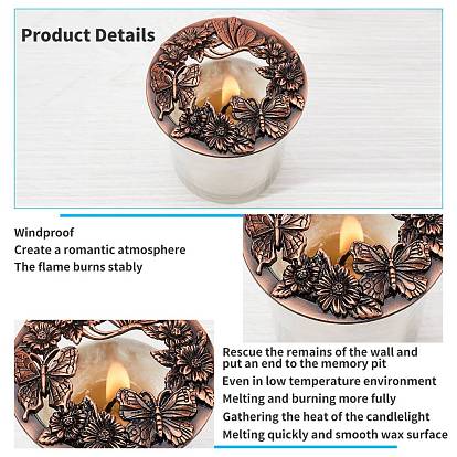 Tapas de vela de aleación de zinc, primeros de la vela, accesorios para velas de tarro, con el patrón de mariposa, plano y redondo, sin níquel