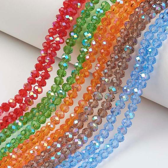 Electroplate Glass Beads Strands, Half Rainbow Plated, Faceted, Rondelle