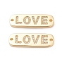 Brass Micro Pave Cubic Zirconia Links, Long-Lasting Plated, Rectangle with Words Love, for Valentine's Day, Clear