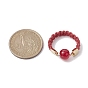 Glass Round Ball Braided Bead Style Finger Ring, with Waxed Cotton Cords