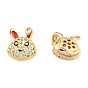 Brass Micro Pave Clear Cubic Zirconia Beads, with Enamel, Nickel Free, Rabbit
