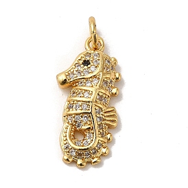 Sea Horse Rack Plating Brass Micro Pave Clear Cubic Zirconia Pendants, with Jump Ring, Long-Lasting Plated, Lead Free & Cadmium Free