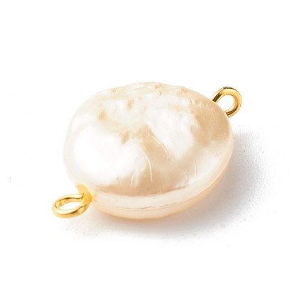 ABS Plastic Imitation Pearl Beads Link, with Golden Brass Findings, Flat Round
