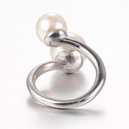 Revestimiento iónico (ip) 304 anillos para los dedos de acero inoxidable, con perlas de imitación