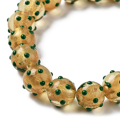 Handmade Bumpy Lampwork Beads Strands, with Gold Powder, Enamel Style, Round