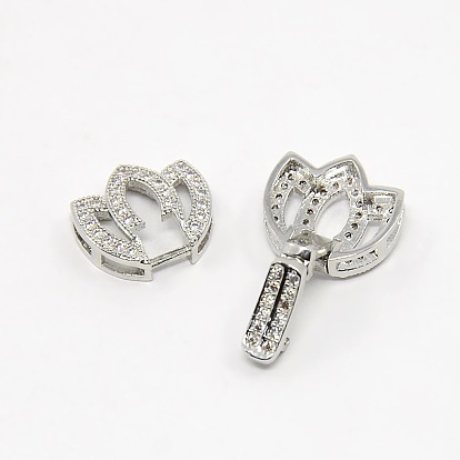 Flower Brass Micro Pave Cubic Zirconia Fold Over Clasps, 24x12x4mm, Hole: 2x1mm