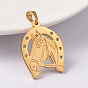 Ion Plating(IP) 304 Stainless Steel Pendants, Horse with Horseshoe
