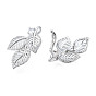 Brass Micro Pave Clear Cubic Zirconia Twister Clasps, Nickel Free, Leaf
