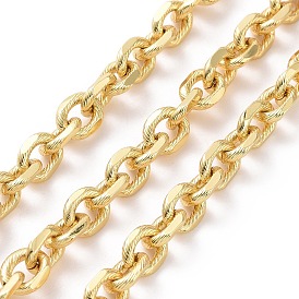 Brass Textured Cable Chains, Oval Link Chains, Unwelded, with Spool, Cadmium Free & Nickel Free & Lead Free