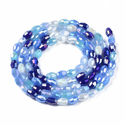 Electroplate Glass Beads Strands, AB Color Plated, Faceted, Rice