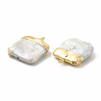 Pendentifs baroques en perles de keshi naturelles, charmes carrés, avec des boucles de cuivre