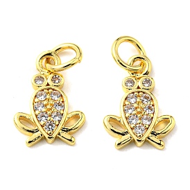 Rack Plating Brass Micro Pave Cubic Zirconia Charms, with Jump Ring, Frog